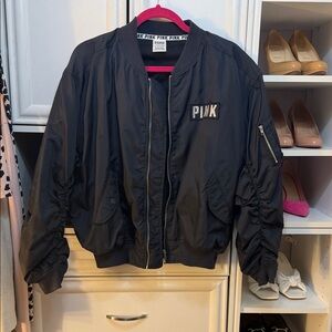 Victoria's Secret Black with White PINK Logo bomber jacket